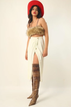 saia transpassada creme botão dourado - loja online