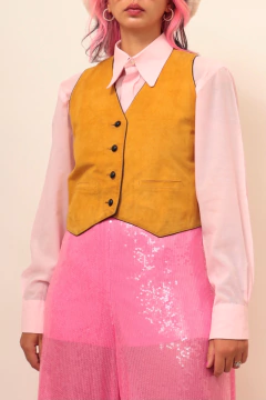 Colete mostarda 100% couro vintage - comprar online