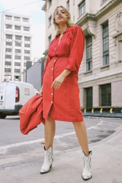 Saia cintura mega alta linho alfaiataria botões dourado - Capichó Brechó