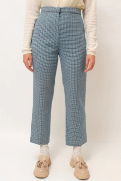 calça cintura alta azul xadrez vintage