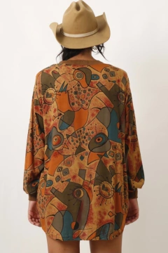 Imagem do Blusa vestido marrom estampa