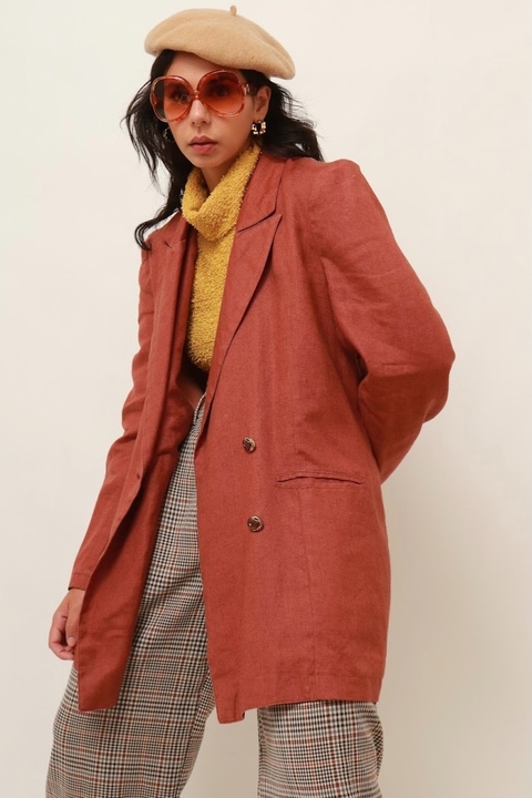 Blazer linho longo tranpassado vintage