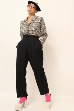 Calça alfaiataria preta cintura alta LUIGE BERTOLLI - comprar online
