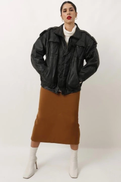 Imagem do Jaqueta couro preta bomber forrada vintage C.G.C