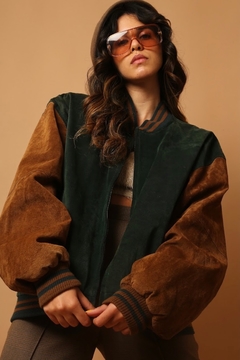 Jaqueta bomber couro bicolor vintage