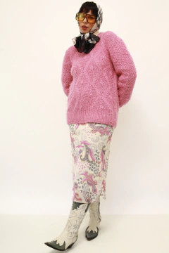 Saia midi rosa estampada - comprar online