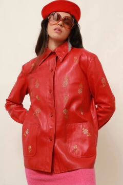 Blazer couro bordado forrado vintage - loja online