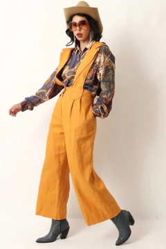 macacao estilo linho amarelo vintage