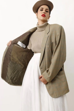 Blazer xadrez em lã oliva oversize forrado - Capichó Brechó
