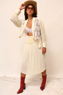Conjunto made in FRANCE Saia plissada + cropeed renda
