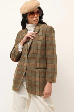 Blazer 100% lã RALPH LAUREN xadrez recorte couro