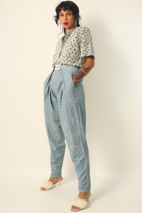 Calça xadrez regula cintuta barbie vintage