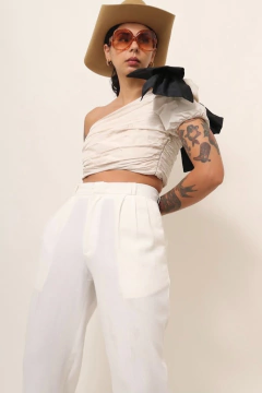 calça estilo linho cintura alta branca - comprar online
