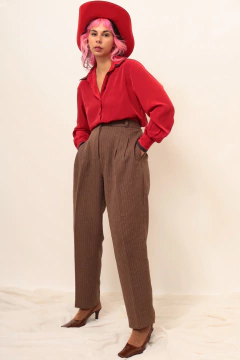 Calça listras marrom vintage alfaiataria - comprar online