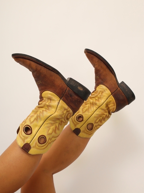 Bota western texana amarela e marrom 41