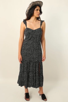Vestido poá fenda lateral babado manga - Capichó Brechó