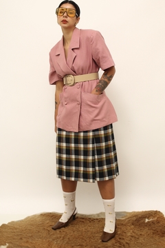 Blazer linho rosa manga curta