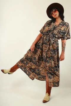 vestido longo estampado com amarração