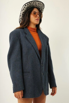 Blazer xadrez azul forrado ombreira - loja online