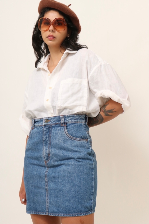 saia cintura megal alta jeans classica