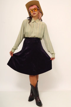 Saia veludo roxa cintura alta