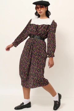 Vestido flores liberty com gola algodão garimpado Barcelona - comprar online