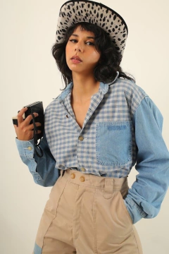 Camisa jeans azul xadrez vintage - loja online