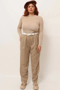Gola alta tricot bege barra a fio chic