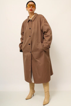 Treanch coat dupla face bege e xadrez vintage - Capichó Brechó