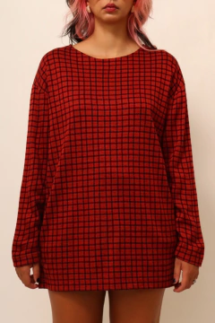 Blusa manga longa estilo tricot xadrez vermelho - loja online