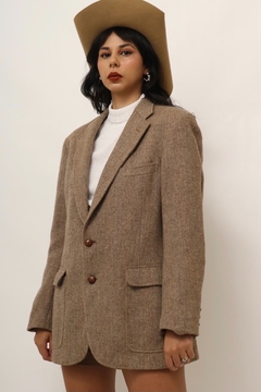 Blazer xadrez classico recorte couro marrom na internet