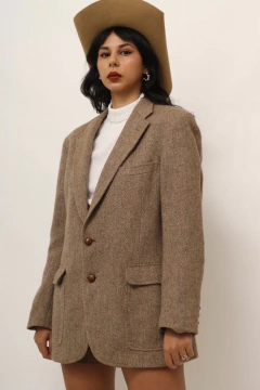 Blazer xadrez classico recorte couro marrom na internet