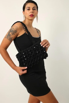 Bolsa tecido flores preta bordado - comprar online