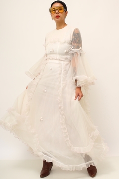 Vestido noiva 70´s vintage manga fada - loja online