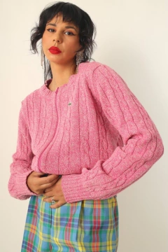 Pulover LACOSTE vintage rosa ziper na internet
