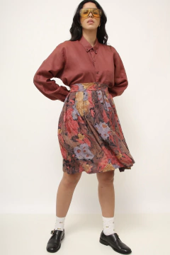 Saia viscose estampada roxa vermelha - Capichó Brechó