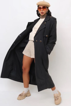 trenc coat preto aveludado vintage - loja online