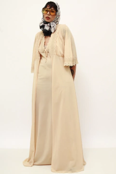 Conjunto camisola + penhoar bege longo na internet