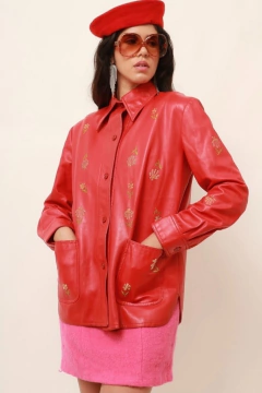 Blazer couro bordado forrado vintage na internet