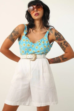 Maiô azul margaridas vintage