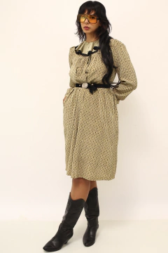 Imagem do Vestido gravata vintage bege gola babados