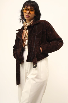 Jaqueta couro marrom cropped vintage - Capichó Brechó