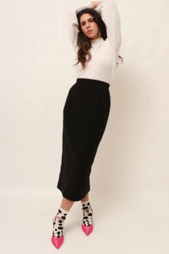 saia midi preta reta cintura alta vintage - comprar online