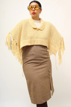 Poncho off white franjas vintage