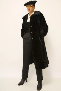 Casaco preto pelo longo vintage sintetico - comprar online