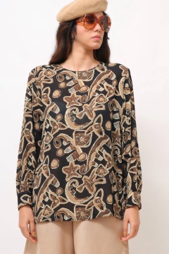 camisa manga longa estampada vintage na internet