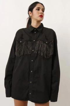 Camisão preto franjas bordado ampla - comprar online