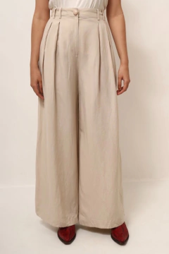 calça pantalona bege linho cintura mega alta - comprar online