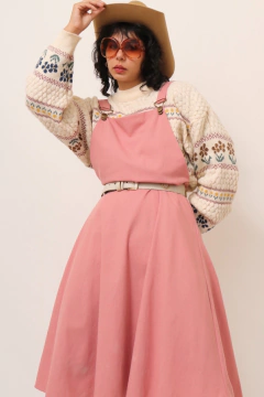 vestido jardineira rosa vintage - Capichó Brechó