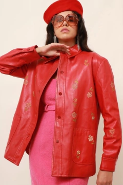 Blazer couro bordado forrado vintage - Capichó Brechó